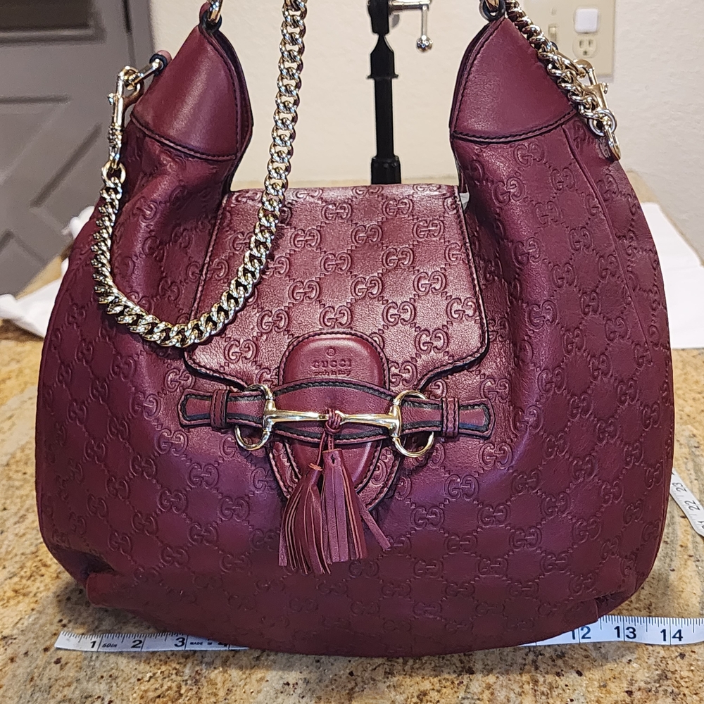Authentic GUCCI Guccissima Large Emily Red Rosso Lather Hobo Bag Chain Strap